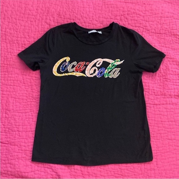 Coca Cola  Multicolor Logo Black Tee, L - Picture 1 of 8